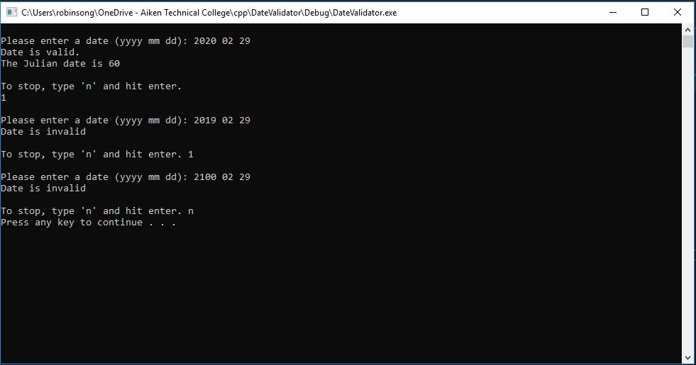 Date Validator program running.