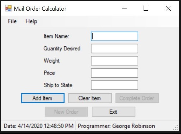 Mail Order program running.