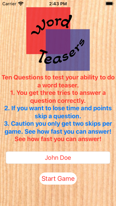 Display of WordGame iOS app written in Swift.