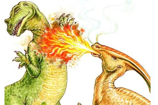 Dragon breathing fire on another dragon